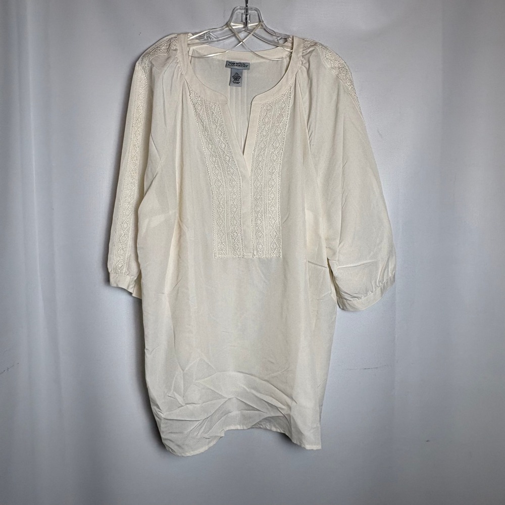 Maggie Barnes Catherines 2X Ivory Embroidered Lace Tunic Blouse 22/24W Peasant